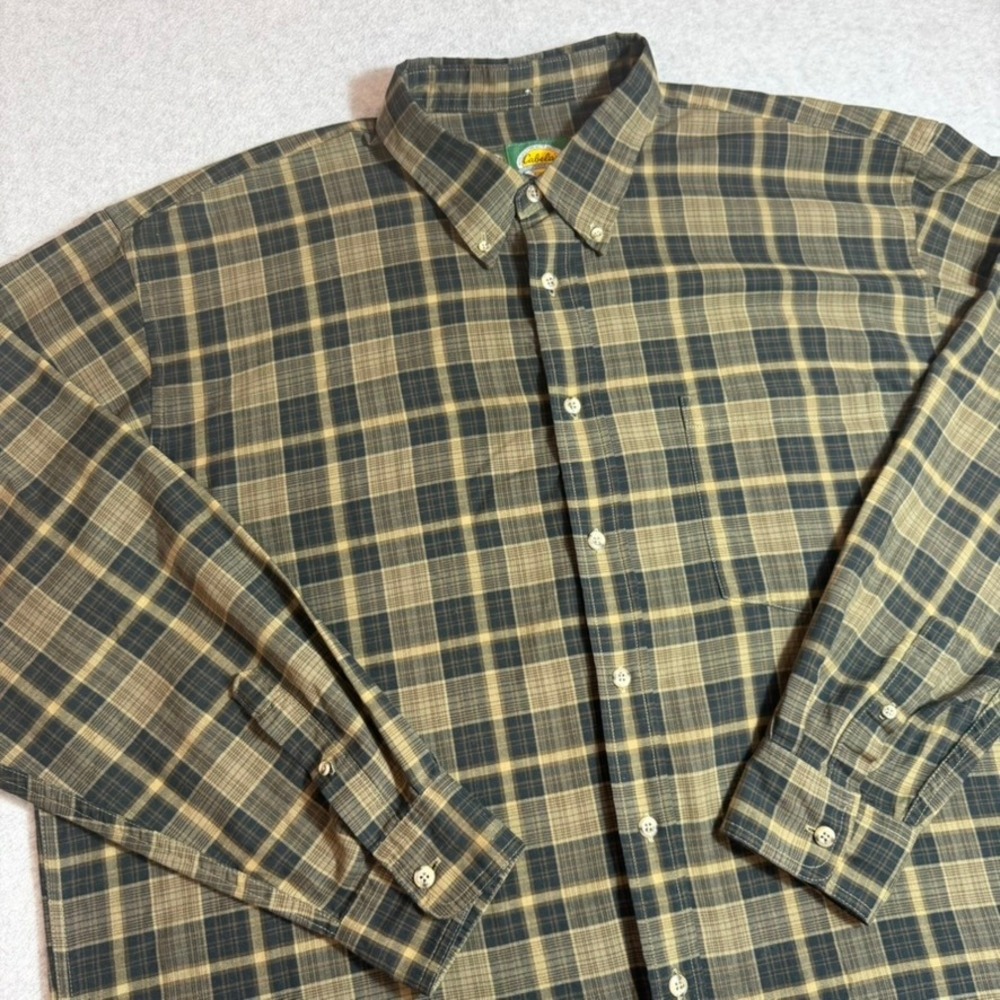 Cabela's Button Down Shirt Mens 2XL Tall Brown Plaid Long Sleeve Easy Care